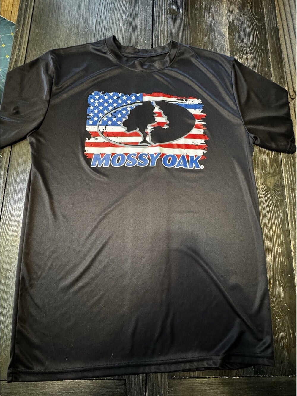 Mossy Oak American Flag Performance T Shirt Men’s Large Black Hunting Graphic